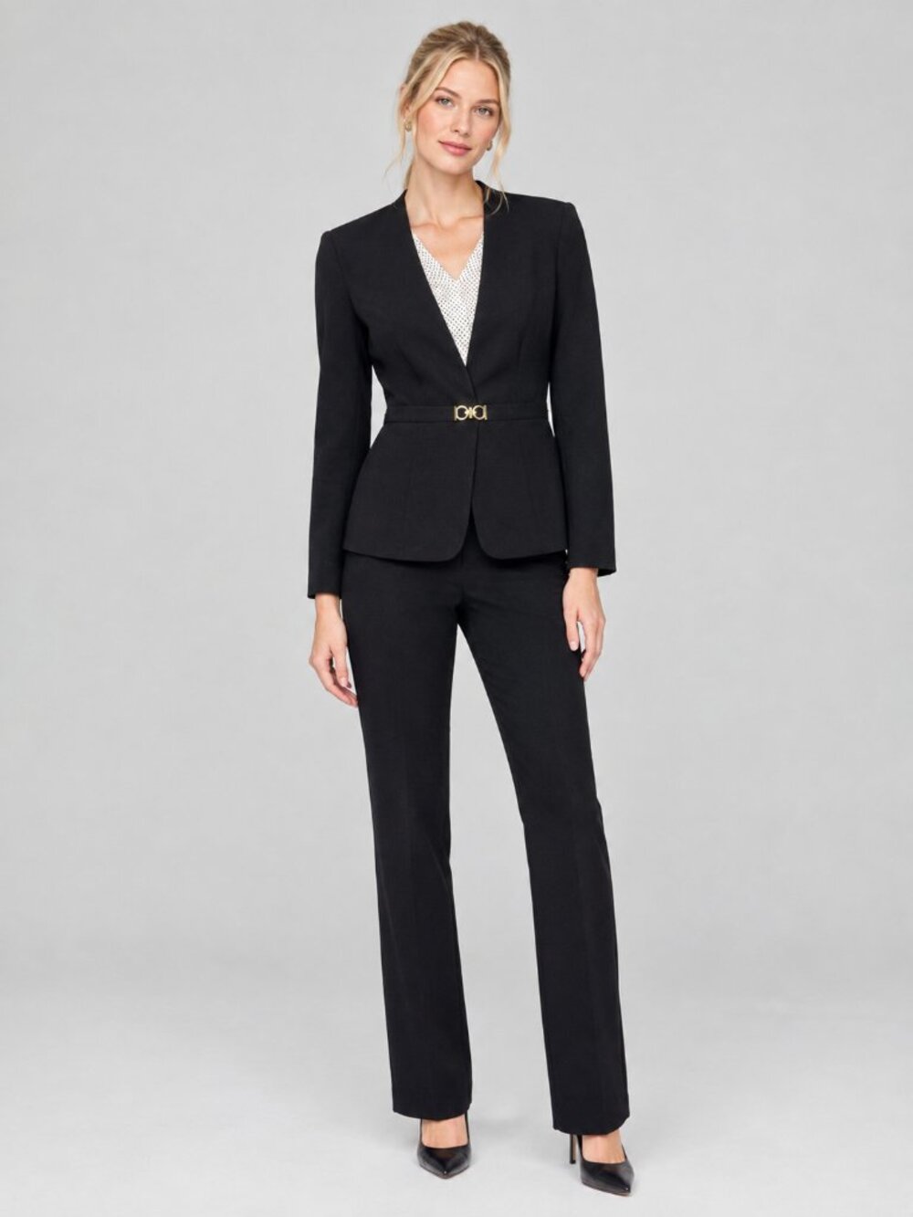 TAHARI Arthur S. Levine Buckled Cinched Collarless Blazer Jacket Black 4 #A4596